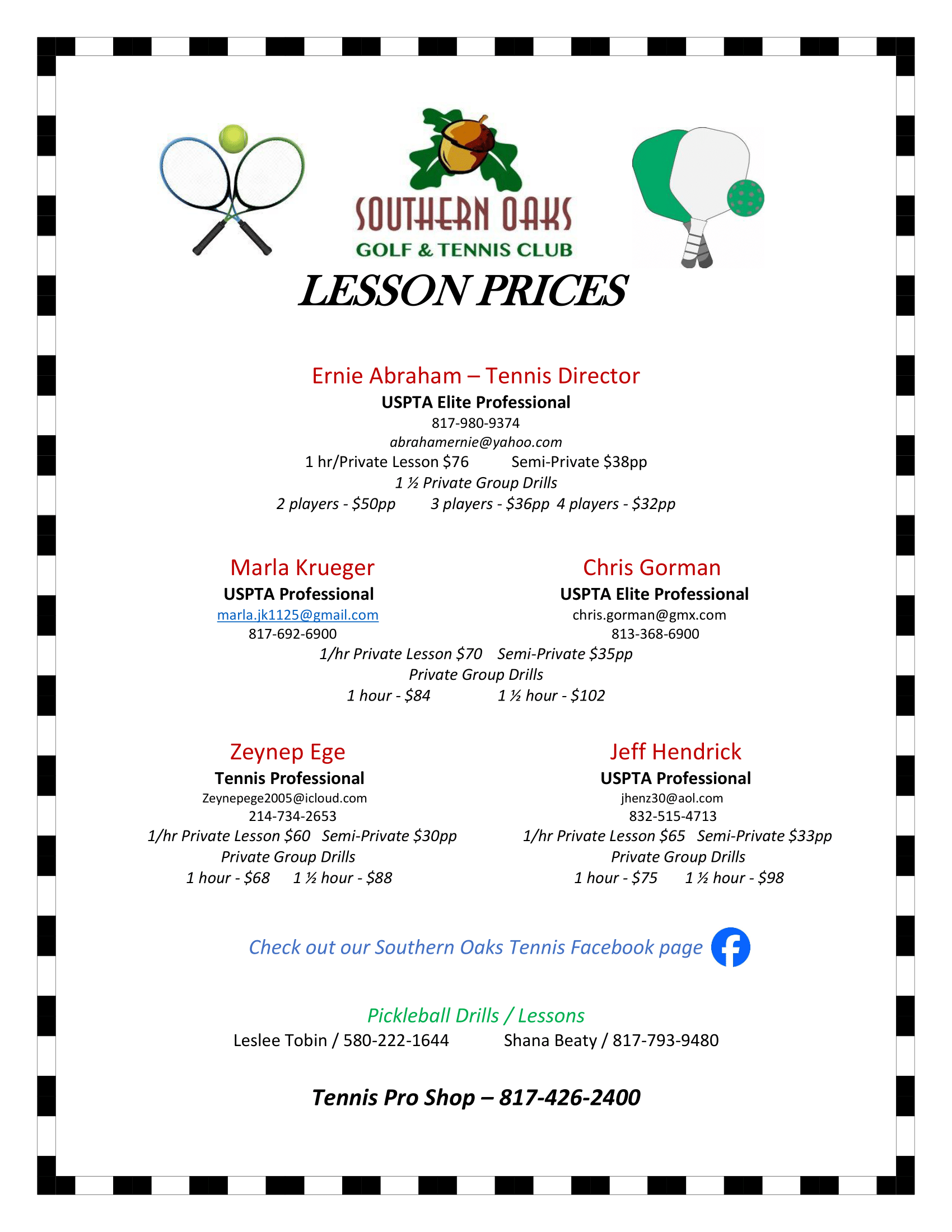 2025 Lesson Prices